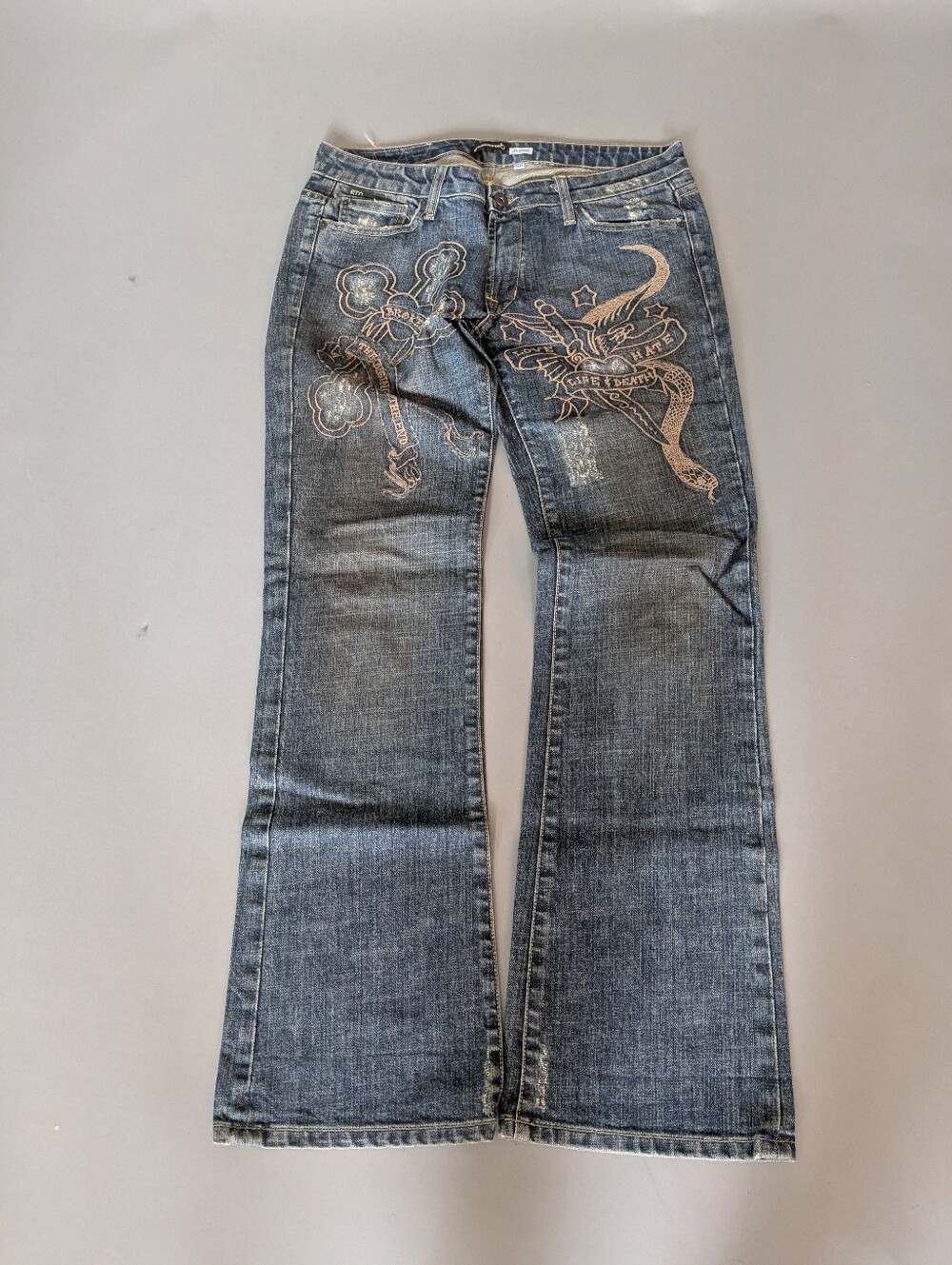 Grnappletree Tattoo Inspired Embroidered Jeans